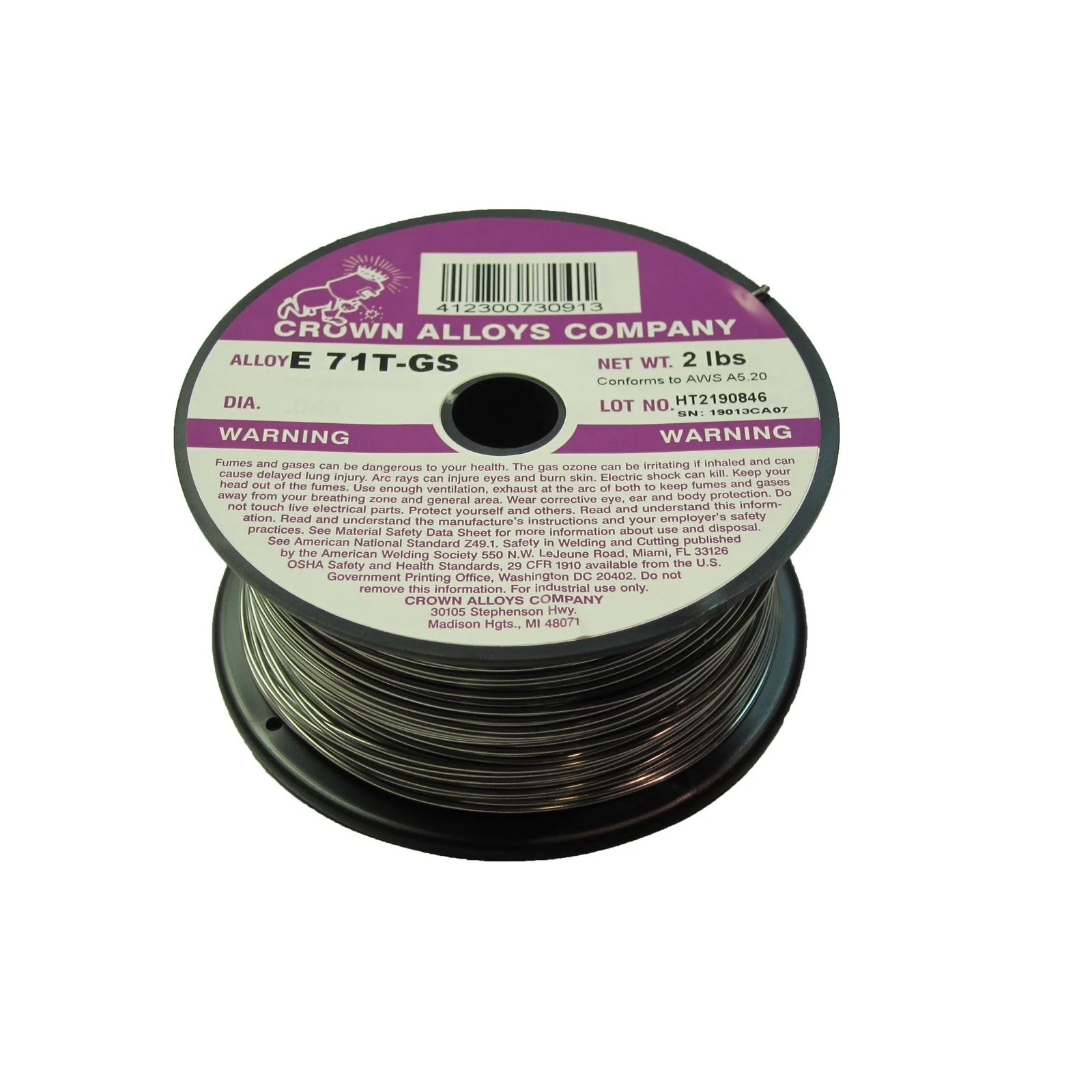 Crown Alloy .035 x 2# E 71T-GS Flux-Cored Steel MIG 2 lb SPOOL (MS71GS/1F)