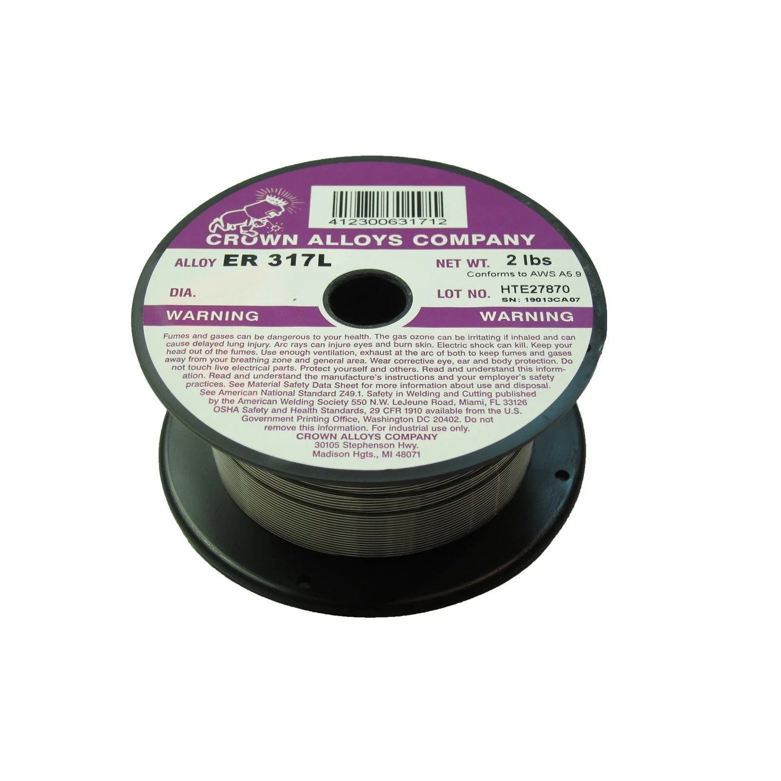 Crown Alloy .035 x 2# ER 317L Stainless Steel MIG 2 lb SPOOL (SS317/1XF)