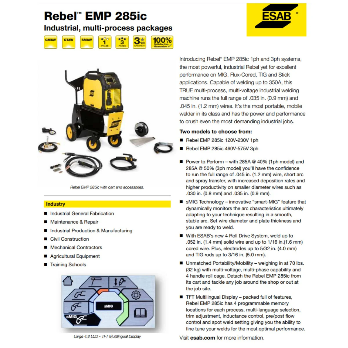 Esab Rebel EMP 285ic Mig/Stick/Tig Welder 1PH (0558102554) - Image 3