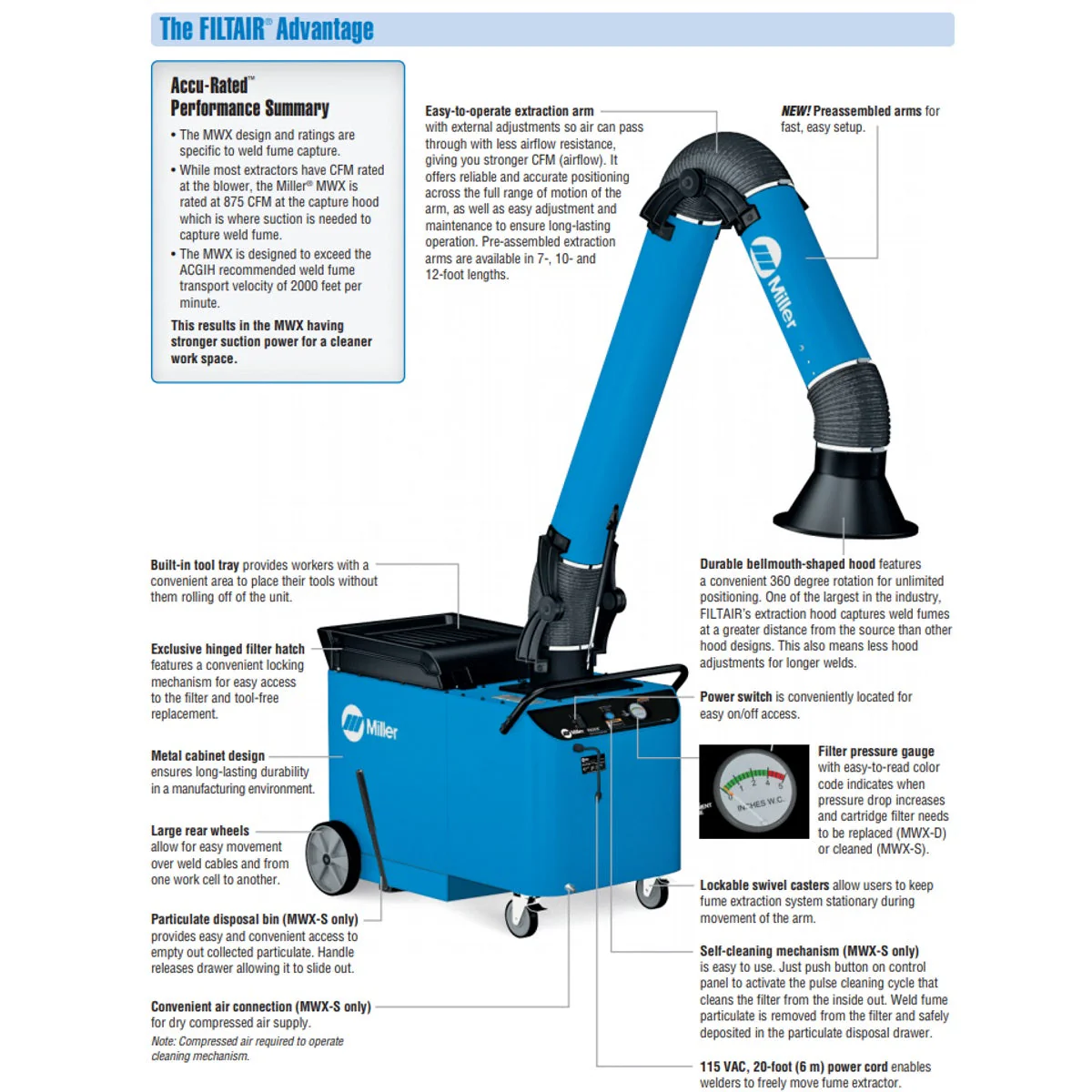 Miller Filtair MWX-S Fume Extractor w/7-ft Extraction Arm (951510) - Image 3